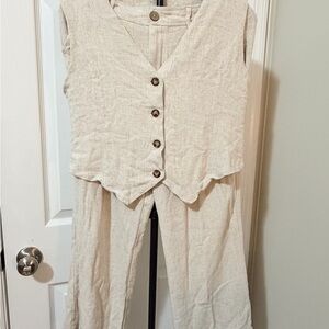 Women's Cream Linen Jumpsuit with Button Front